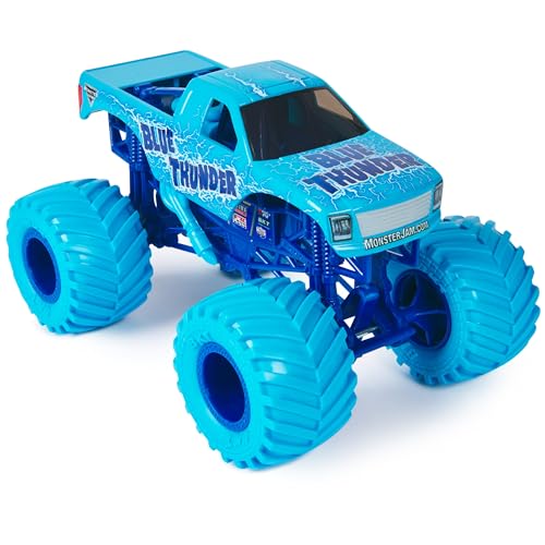 Monster Jam Blue Thunder Monster Truck- New 2024 Aqua Color Scheme - 1:24 Scale Die-Cast Vehicle-Chrome Rims and BKT Tread Tires for Use in All Playsets-Collectible for Fans & Birthday Parties