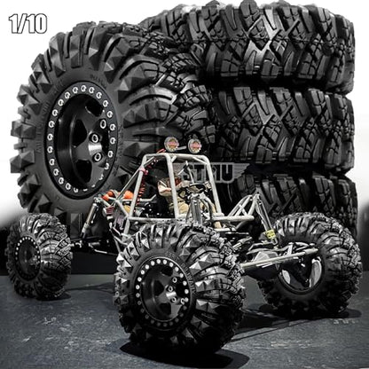 STMU Negative Offset 10.4mm 1.9 Beadlock Wheel Rims Aluminum and 1.9 RC Crawler Tires 4.33 Inch OD Foam Inserts for Traxxas TRX4 Axial SCX10 SCX10 II III RBX10 Redcat Gen 8 (Black) - color: Black