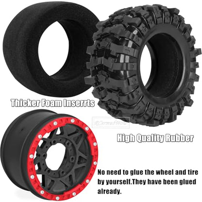 1/10 Scale RC Truck Tires,Wheels and Tires w/12/14/17MM Hex for Rustler Stampede Hoss,Arrm a Granite Vorteks Big Rock 3S,1/10 Off Road Tires Rubber Truck Tyres w/Foam Insert,Black w/Red - color: Black W/Red(4pcs)