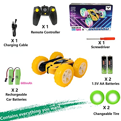 FREE TO FLY Remote Control Car for Boys 6-12: Kids Rc Stunt Car 2.4GHz Fast Race Car with Lights 4WD 360°Rotating RC Cars Toy Gifts Presents for Boys Girls Age 6 7 8 9 10 11 Year Old Yellow - color: Big Yellow