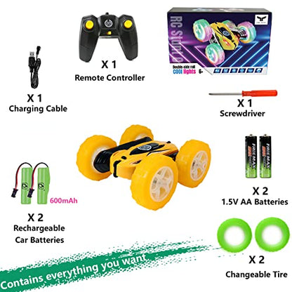 FREE TO FLY Remote Control Car for Boys 6-12: Kids Rc Stunt Car 2.4GHz Fast Race Car with Lights 4WD 360°Rotating RC Cars Toy Gifts Presents for Boys Girls Age 6 7 8 9 10 11 Year Old Yellow - color: Big Yellow