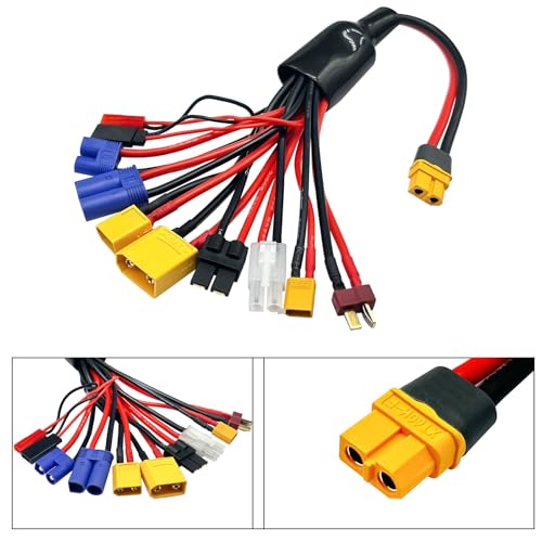 RC Lipo Battery Charger Adapter Connector Splitter Wire 10 in 1 Octopus Convert Cable to XT60H Plug Lead Cable for TRX, T-Plug, Tamiya,Futaba, JST, XT90,XT60,XT30,EC3,EC5