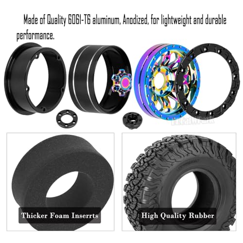 RC 2.2 in Wheel Tires for 1/10 SCX10 SCX10 II 90046 SCX10 III AXI03007 SCX10 Pro TRX4 TRX6 Gen7 Gen8 D90 VS4-10 MST CFX RC Crawler Car,BRCatWPark Aluminum RC 2.2 Wheel,Colorful
