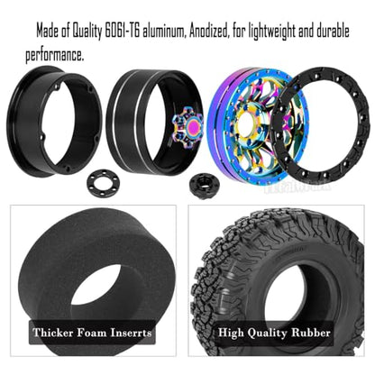 RC 2.2 in Wheel Tires for 1/10 SCX10 SCX10 II 90046 SCX10 III AXI03007 SCX10 Pro TRX4 TRX6 Gen7 Gen8 D90 VS4-10 MST CFX RC Crawler Car,BRCatWPark Aluminum RC 2.2 Wheel,Colorful