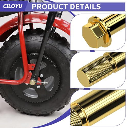 14mm 225mm Front Axle Kit + 325mm Mini Bike Rear Axle for CT200U | 14mm Rear and Front Axle Kit Compatible with Coleman CT200U Minibike 196CC 200CC 6.5HP Engine Parts 15mm Chain Adjuster - color: gold