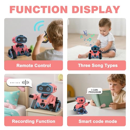 Interactive Smart Robot Toys, Rechargeable Remote Control Emo Robot, Pink | Rechargeable Remote Control, Learning Gesture Sensing, Auto-Demonstration, Music and Dance, Shining LED Eyes, For Kids 3-5 - color: 103 Pink