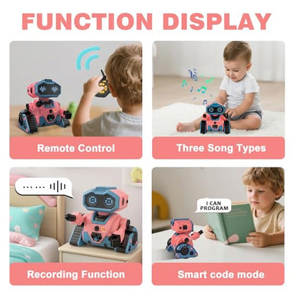Interactive Smart Robot Toys, Rechargeable Remote Control Emo Robot, Pink | Rechargeable Remote Control, Learning Gesture Sensing, Auto-Demonstration, Music and Dance, Shining LED Eyes, For Kids 3-5 - color: 103 Pink