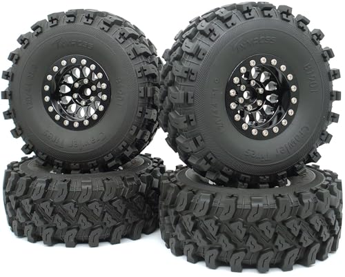 RC 1.9 Beadlock Wheels Negative Offsets 8mm and Tires for 1/10 SCX10 SCX10 SCX10 Pro TRX4 TRX6 Gen7/8 RC Crawler Remote Control Car Upgrades Aluminum 1.9 Beadlock Wheel Rims (Black) DK - color: Black