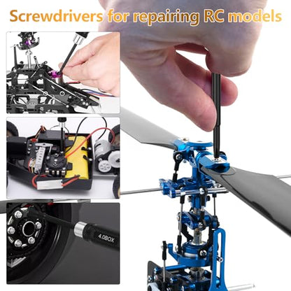 RC Tool Kit Hex Screwdriver 1.5/2.0/2.5/4.0BOX/5.5BOX,Phillips/Slotted | 7PCS Screwdriver Compatible with 1/10 1/18 1/24 Traxxas SCX24 ARRMA RC Truck Car Tools