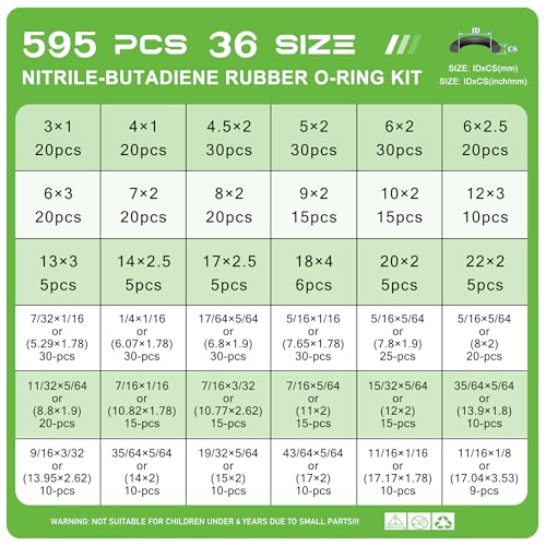 595Pcs AC O-Ring O Rings Assortment Kit 36 Metric & SAE Sizes Green NBR Rubber Seals for Automotive HVAC Plumbing Water Fittings - style: 36 Size/595 Pcs