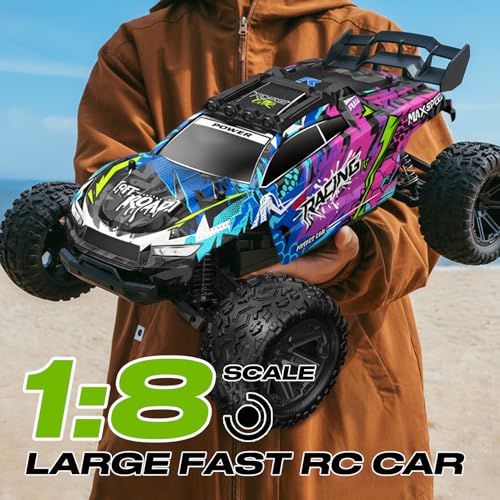 RC Car for Adults Boys, 1:8 Scale 50KM/H High Speed Vehicle with 2.4 GHz Remote Control, Waterproof Off-Road Monster Truck, 2 Rechargeable 2600mAh Batteries, Racing Car Toys