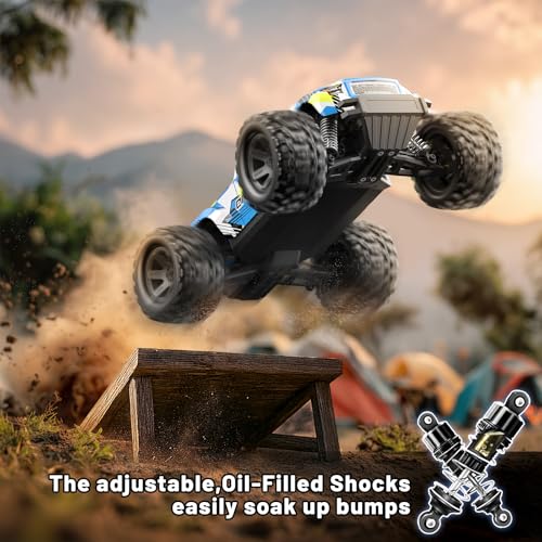 RC Cars 1:18 Scale 4WD Off-Road Fast Monster Truck, 36KPH High Speed Remote Control Car, Oil-Filled Shocks, Dual Body Shells, Portable for Outdoor Fun, 7.4V 1500mAh Batteries, 2.4GHz RC Truck