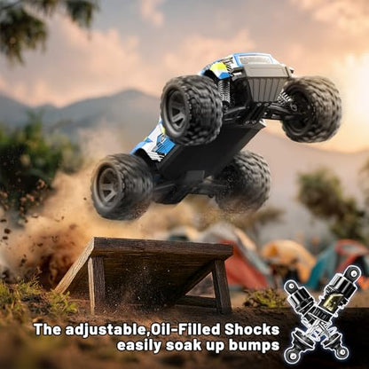 RC Cars 1:18 Scale 4WD Off-Road Fast Monster Truck, 36KPH High Speed Remote Control Car, Oil-Filled Shocks, Dual Body Shells, Portable for Outdoor Fun, 7.4V 1500mAh Batteries, 2.4GHz RC Truck