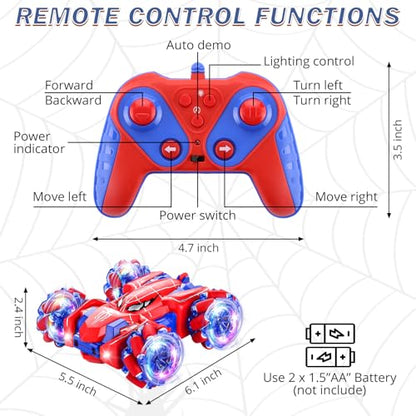 Spider Remote Control Car Headlight Double Sided Off-Road 360° Rotating Car | 2.4Ghz Rechargeable RC Stunt Car 4WD RC Drift Stunt Car for Boys Indoor Outdoor Toys 4-6 5-7 8-13 - color: Single Control Red