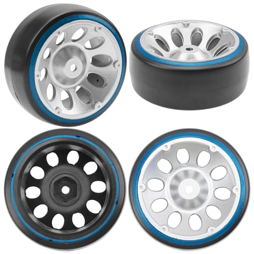 1/10 RC Drift Car Tires 12mm Hex Hub Wheel Rims & Hard Plastic Tyre 6 Spoke Compatible with Traxxas HSP Tamiya Kyosho HPI Redcat 1/10 On-Road RC Drift Drifting Car