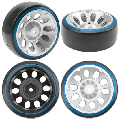 1/10 RC Drift Car Tires 12mm Hex Hub Wheel Rims & Hard Plastic Tyre 6 Spoke Compatible with Traxxas HSP Tamiya Kyosho HPI Redcat 1/10 On-Road RC Drift Drifting Car