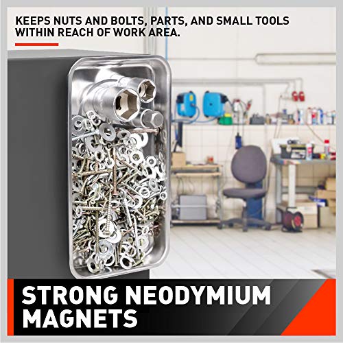 HORUSDY 4-Piece Large Magnetic Parts Tray Set, Stainless Steel Heavy Duty 9.5" W x 5.5''L Square and 4.5" Round Magnetic Trays Tools Parts Tray - style: 4-Piece Magnetic Tray - Pro
