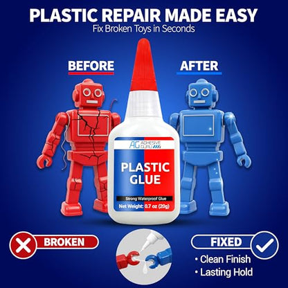 Adhesive Guru Plastic Glue (2x0.7 oz) Ultra Strong Super Glue for Repairs, Waterproof Adhesive for Plastic Bonding Models, DIY Crafts, Toys, PVC, ABS, 3D Printings and More - 2 Pack - size: 2 Pack, style: Plastic Glue