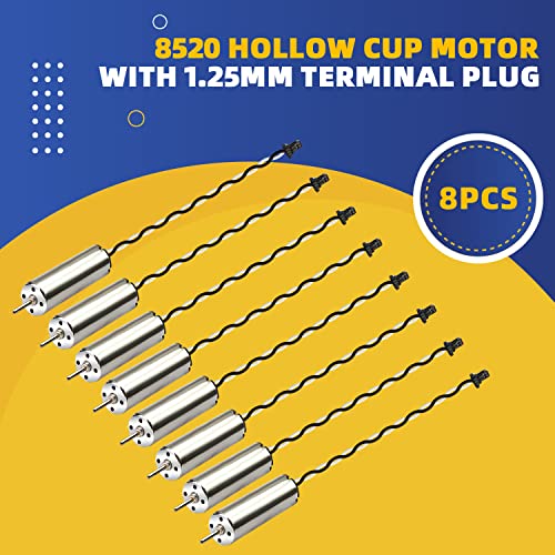8Pack 8520 8.5x20mm 3.7V 53000RPM Coreless Mini DC Brushed Motors | 8520 coreless brushed DC motors, 3.7V high 53000RPM, lightweight compact, great for tiny drones, model aircraft