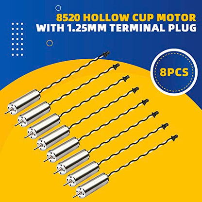 8Pack 8520 8.5x20mm 3.7V 53000RPM Coreless Mini DC Brushed Motors | 8520 coreless brushed DC motors, 3.7V high 53000RPM, lightweight compact, great for tiny drones, model aircraft