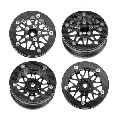 1.6" (40.6mm) Super Wheels, Carbon fibre Beadlock Wheel fit for SCX24 TRX4M FCX24 FCX24M CR18P 1/24 1/18 RC Crawlers Upgrade, Style B, Standard - color: Black, size: Style B