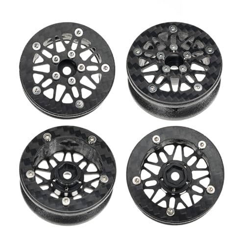 1.6" (40.6mm) Super Wheels, Carbon fibre Beadlock Wheel fit for SCX24 TRX4M FCX24 FCX24M CR18P 1/24 1/18 RC Crawlers Upgrade, Style B, Standard - color: Black, size: Style B