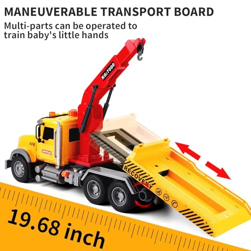 Dwi Dowellin Kids Toys for 3 4 5 6 7 Years Old Boys, 15" Large Tow Truck Toy,Friction Powered Transport Truck Crane Toy with Lights and Sounds,with Roadster,Toddlers Gifts - style: tow truck