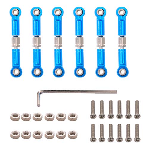 6PCS Adjustable Front Rear Aluminium Alloy Servo Link Steering Linkage Set Compatible with Wltoys 1/18 A959 A969 A979 K929 RC Hobby Model Car Upgraded Hop-Up Parts (Blue)