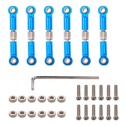 6PCS Adjustable Front Rear Aluminium Alloy Servo Link Steering Linkage Set Compatible with Wltoys 1/18 A959 A969 A979 K929 RC Hobby Model Car Upgraded Hop-Up Parts (Blue)