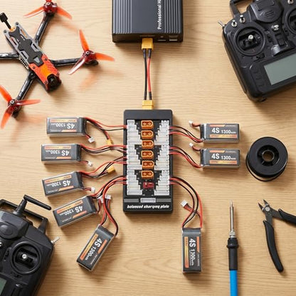 6S Lipo Parallel Charging Board XT60 - Charge 6 Batteries Simultaneously | 2S-6S Balance Charger Adapter for RC Drone FPV | Compatible IMAX B6
