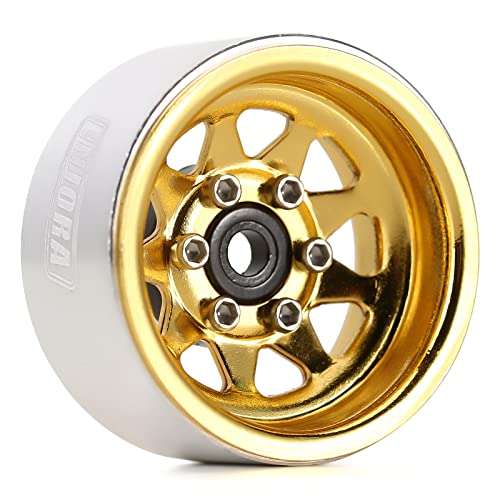INJORA 1.0 Beadlock Wheel Stamped Steel Beadlock Deep Dish 1.0" Wheels for 1/18 TRX4M Axial SCX24 Gladiator Deadbolt Bronco C10 JLU Upgrade Parts(Yellow) - color: Yellow