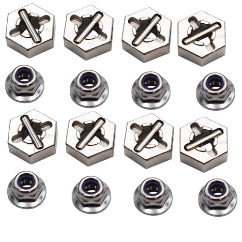 Blomiky 8 Pack 12mm Wheel Hub Hexes and 8 Pack M20101 Wheel Hex Pins and M40 M4 Wheel Locknuts Spare Parts for Some Kind of 1/10 1/12 1/14 1/16 1/18 Scales RC Truck / 9125 Hex Pin Locknuts 2