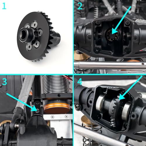 Diff Ring&Pinion Gear 32/9T 1.35M for Axial SCX6 JLU JeepTrail | Honcho AXI05000 AXI05001 1/6 RC Crawler Upgrade Parts Steel Front or Rear Spiral Cut Differential Gears - size: 32T/9T/1.35 Mod