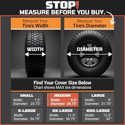 TIRESHIELD PRO Tire Covers Set of 4 - Heavy Duty All-Weather UV-Resistant Wheel Covers w/StormLock-System - Year-Round Protection for Your RV, Camper, Truck, Car & Trailer Tires w/ 26-28.75" Diameter - size: Medium - Fits Tire Diameters 26-28.75", style:
