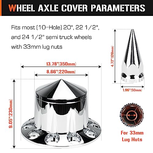 Aeagle Spike Rear Axle Cover Combo Kits for Semi Truck Hubs w/Screw-On 33mm Lug Nut, ABS Plastic Chrome Plated, 10 Hole Removable Caps, 4Pcs - color: Rear Spiked