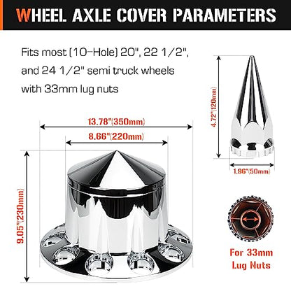 Aeagle Spike Rear Axle Cover Combo Kits for Semi Truck Hubs w/Screw-On 33mm Lug Nut, ABS Plastic Chrome Plated, 10 Hole Removable Caps, 4Pcs - color: Rear Spiked