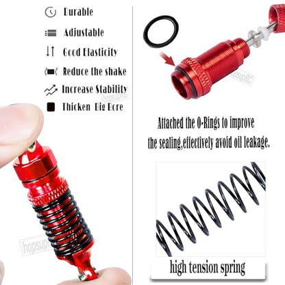 Full Aluminum Big Bore RC Shocks Absorber Damper Upgrades Part for 1/18 Granite Grom Mega 380 Brushed 4x4 Monster Truck RTR,Front Rear Assembled Full Metal Shocks,4PCS Red - color: Red(4 pcs)
