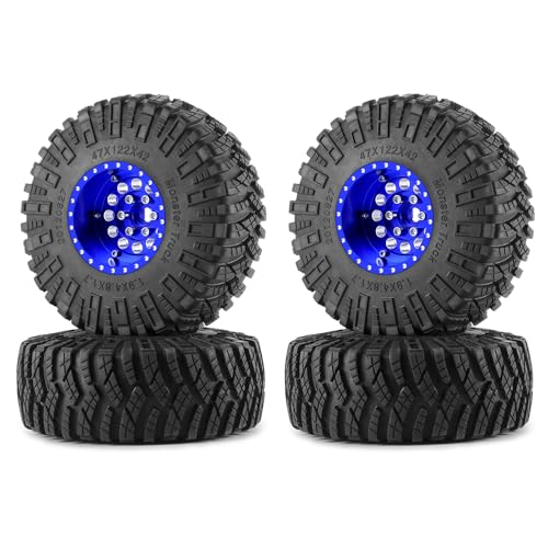 4PCS/Set 1.9" Aluminium Beadlock Wheel Tire Set with Foam Insert for 1/10th AXIAL SCX10 TRX4 Gen8 SCX10-II AXI90046,SCX10-III,D90 RC Crawler Truck Car Upgrade (Blue) - color: Blue