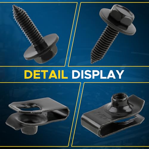 50PCS 1/4 Body Bolts & U-Nut Clips Kit for Fender Bumper Engine Cover Splash Shield Fastener Retainer Clips, Automotive Universal Screws Black(25 Sets)