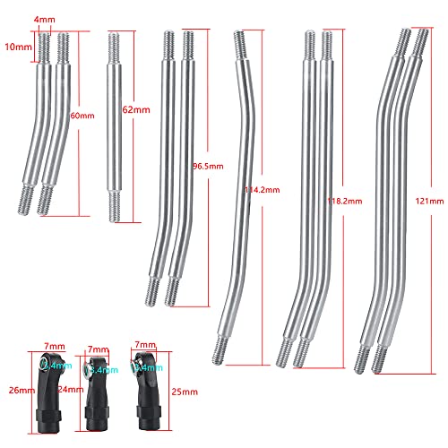 Stainless Steel Link Rod End Linkage 324mm Wheelbase for TRX4 1/10 | RC Crawler Car Upgrade Parts
