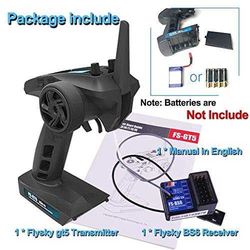 Flysky FS-GT5 6CH RC Transmitter with FS BS6 Receiver, 2.4Ghz AFHDS Transmitter and Receiver for RC Car Boat (Failsafe Function + 200m Range + Great Ergonomic + 4 Climbing Mode)