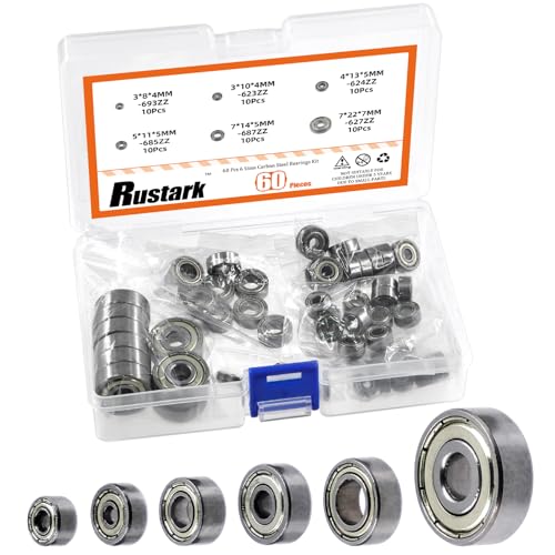 60Pcs 6 Sizes Carbon Steel Ball Bearing Deep Groove Ball Bearing Double Shielded Bearings Deep Groove Bearings for Furniture Wheels Skateboards Scooters