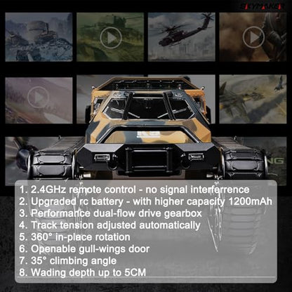 RC Tank Car 2.4Ghz Military Off Road Remote Control Crawler | RTR Ripsaw with 360°Rotation Dual Motor Gearbox Proportional Control Drift for Adult Birthday Gifts - color: Camouflage