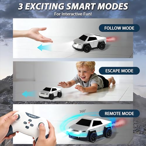 Remote Control Car Cyber-Inspired Rc Cars Toys with Drift Spray Lights Sound Automatic Follow 2.4GHz Rc Truck Toys for 3+ Boys Pet - color: Silver