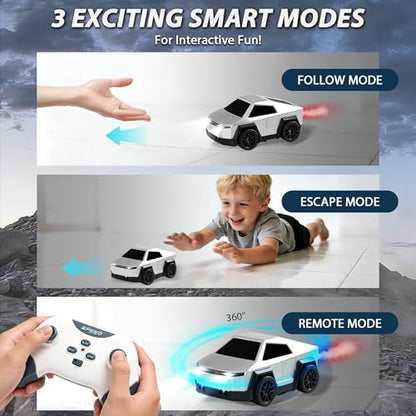 Remote Control Car Cyber-Inspired Rc Cars Toys with Drift Spray Lights Sound Automatic Follow 2.4GHz Rc Truck Toys for 3+ Boys Pet - color: Silver