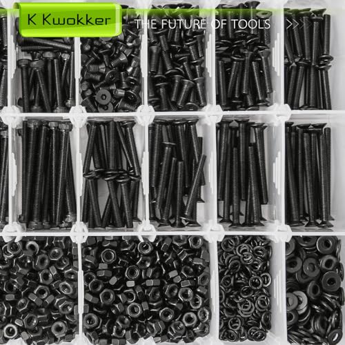 2540Pcs M3 Screw Kit 4MM to 35MM, M3 Socket Head Screws & Flat Head Screws, Upgraded Zinc Plated Assorted Nuts and Bolts Assortment Kit Black M3 Screws with Nuts, Washer and Lock Washers - size: K. M3