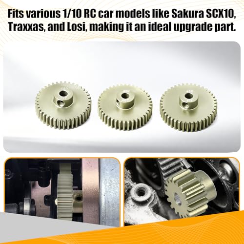 3PCS 48P Pinion Gear Set 7075 Aluminum Alloy 3.175mm Shaft 39T 40T 41T with Screws & Hex for 1/10 RC Arrma Traxxas HPI Sakura Losi Axial SCX10 Tamiya Monster Truck Buggy Motor Gears Upgrade - size: 39 40 41T