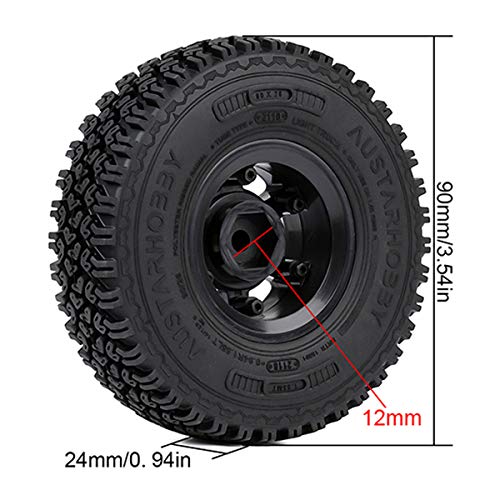 4PCS/Set RC Car 1.55 Inch Beadlock Plastic Wheel Rim Rubber Tires Compatible with 1/10 RC Crawler Car Axial AX90069 D90 TF2 Tamiya CC01 LC70 (Black) - color: Black