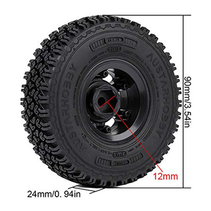 4PCS/Set RC Car 1.55 Inch Beadlock Plastic Wheel Rim Rubber Tires Compatible with 1/10 RC Crawler Car Axial AX90069 D90 TF2 Tamiya CC01 LC70 (Black) - color: Black