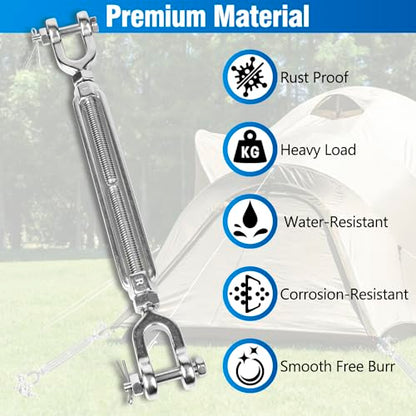 2 PCS M8 Turnbuckle 5/16" 304 Stainless Steel Jaw and Jaw Turnbuckle Tensioner, Heavy Duty Cable Tensioner, 2160 LBS Working Load Limit, Adjustable Turnbuckles for Cables Wire, Clothesline, Shade Sail - size: 5/16"-2 Pack